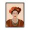 Stupell Industries Frida Artist Portrait Orange Floral Blue Bead Necklace in Black Frame Wall Art